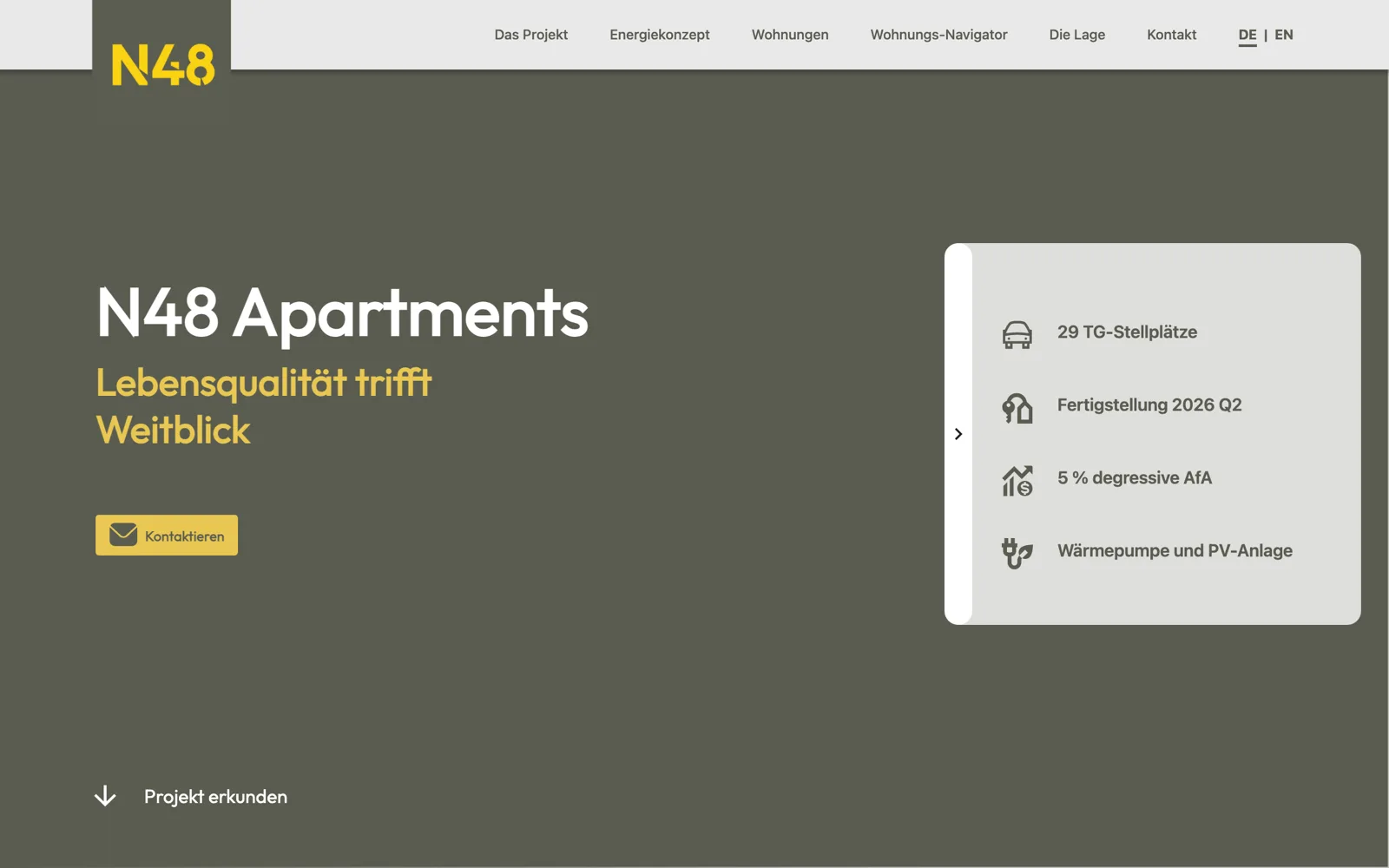 Hero section of the n48.berlin project site with editorial typography