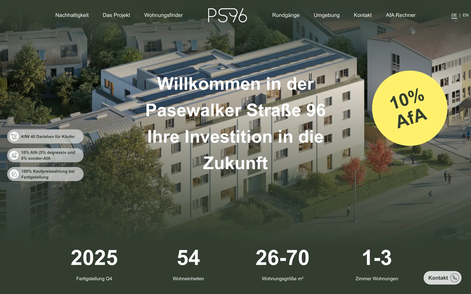 Hero section of the Pasewalker Strasse 96 bespoke project site